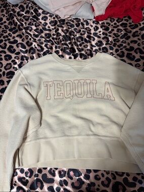 TEQUILA Cream Waffle-Knit Pullover Sweatshirt